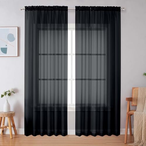 Black Sheer Curtains 84 Inches Long (Black / 59"W x 84"L (Pack of 2))