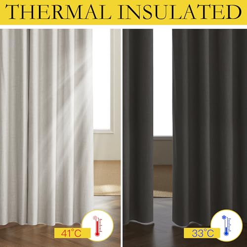 Snowbound Vintage Linen 100% Blackout Curtains for Living Room (52"W x 95"L (Pack of 2) / Snowbound)