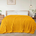 Striped King Size Fleece Blanket for Bed (Mustard Yellow / King ( 90x104 IN ))
