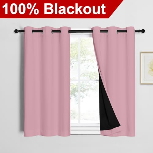 100% Blackout Short Curtains with Black Liners (Crystal Pink / 37"W x 40"L (Pack of 2))