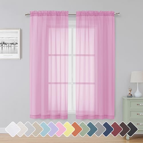 Pink Sheer Curtains 63 Inch Length 2 Panels (Pink / 42"W x 63"L (Pack of 2))