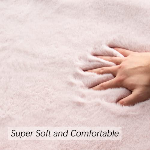Pink Fluffy Round Rugs 6ft Large Circle Washable Faux Rabbit Shaggy Fur Rugs for Bedroom Living Room Nursery Rug Home Décor (6' (Round) / Pink)
