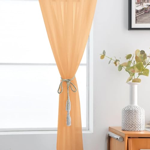Basic Rod Pocket Sheer Voile Window Curtain Panels White 1 Pair 2 Panels 60 Width 72 Inch Long for Kitchen Bedroom Children Living Room Yard（Beige (Beige / 60"W x 72"L (Pack of 2))