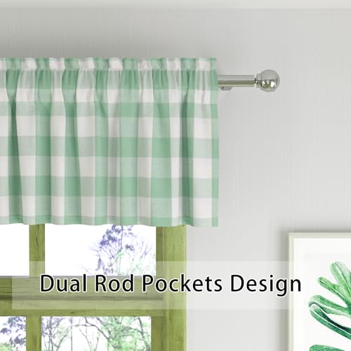 Short Christmas Curtains For Windows Treatment Buffalo Check Plaid Valances Gingham 2 Pack Tiers Rod Pocket Green and White Decor Curtains Over Sink For Kitchen (34"W x 16"L (Pack of 2) / Green and White)