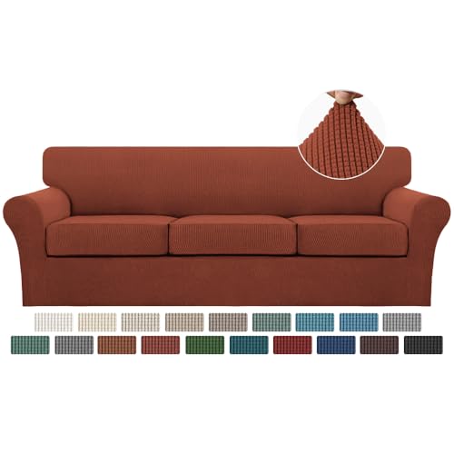 4 Piece Sofa Covers for 3 Cushion Couch Sofa Slipcover Soft Couch Cover for Dogs (XL Sofa (3 Cushion) / Rust)
