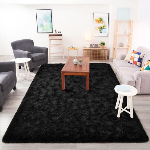 Soft Area Rugs for Bedroom Living Room Plush Fluffy Rug 6x9 (Black / 6' x 9' (Rectangular))