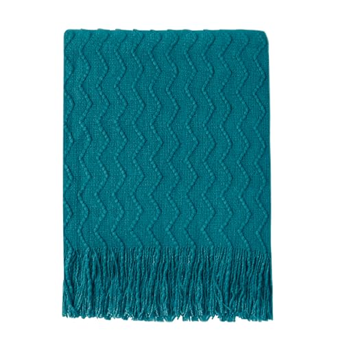 Teal Throw Blanket 50x60 Inches Throw Textured Solid Soft Sofa Couch Decorative Knit Blanket (Teal / 50"x60")