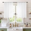 White Linen Cafe Curtains 36 Inch Length for Kitchen Window Over Sink (White / 42"W x 36"L (Pack of 2))