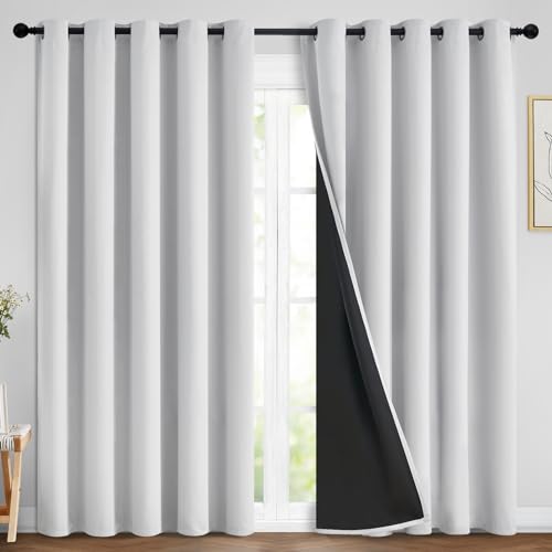 Greyish White 100% Blackout Curtains 84 Inches Long (70"W x 84"L (Pack of 2) / Greyish White)