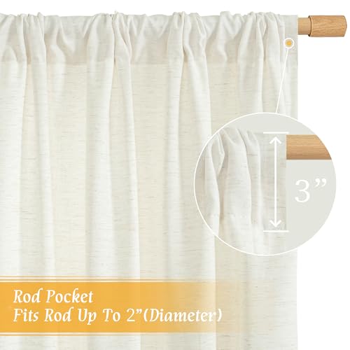 Light Filtering Natural Linen Curtains 63 Inch Length for Living Room (42"W x 63"L (Pack of 2) / Rod Pocket - Cream)