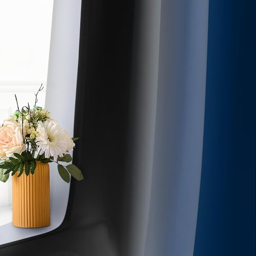 Ombre Blue and Black Room Darkening Curtains 84 inches Length (52"W x 84"L (Pack of 2) / Blue and Black)
