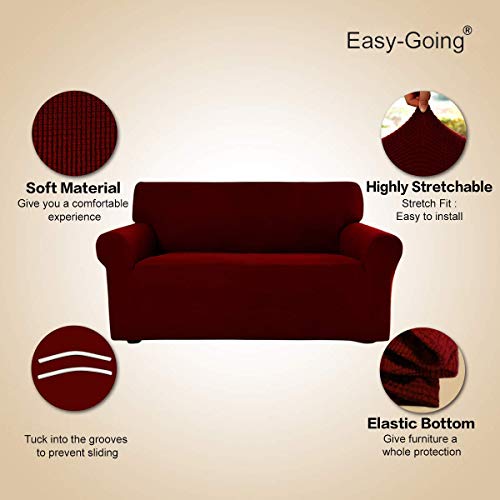 Stretch Loveseat Couch Covers Washable Wine (Medium Loveseat / Wine)