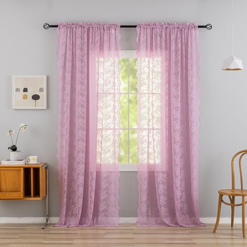 Vintage Lace Curtains 108 Inch Long (Lilac / 52"W x 108"L (Pack of 2))