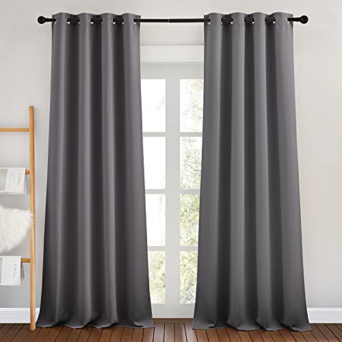 Bedroom Blackout Curtains 90 inch Length (Grey / 46"W x 90"L (Pack of 2))
