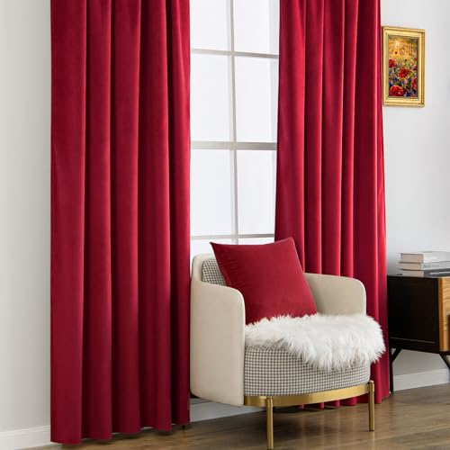 Velvet Curtains 52x90 inches 2 Panels Red Blackout Curtains (Red / 52"W x 90"L (Pack of 2))