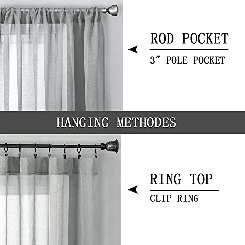 Short Sheer Curtains Linen Textured Living Room Curtain Sheers Light Filtering Rod Pocket Voile Curtains for Bedroom (42"W x 45"L (Pack of 2) / Silver Grey)