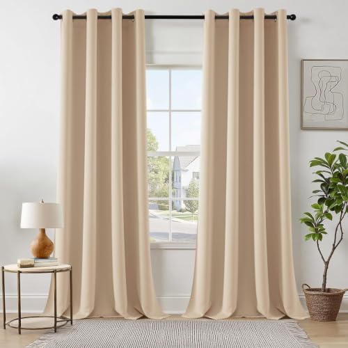 Beige Blackout Bedroom Curtains Drapes 98 Inch Long 52"x98" (Beige / 52"W x 98"L (Pack of 2))