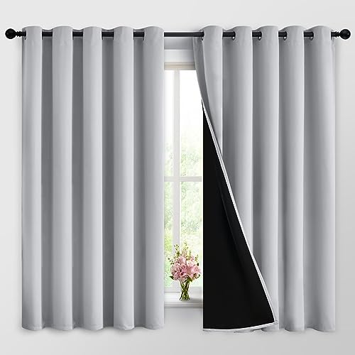 Light Grey 100% Blackout Curtains 63 Inches Long 62" Wide 2 Panel (62"W x 63"L (Pack of 2) / Light Grey)