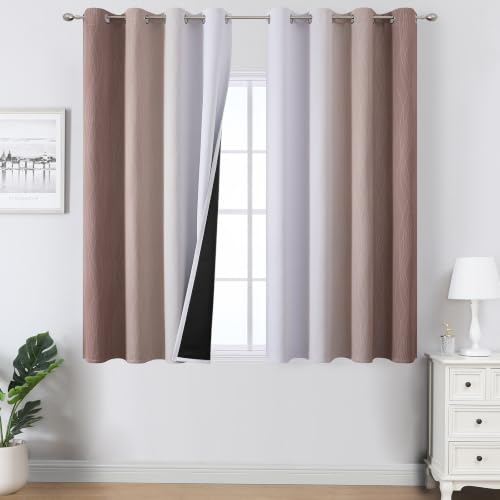 Taupe and Greyish White Ombre Blackout Curtains for Bedroom 45 Inches Long (Taupe and Greyish White / 52"W x 45"L (Pack of 2))