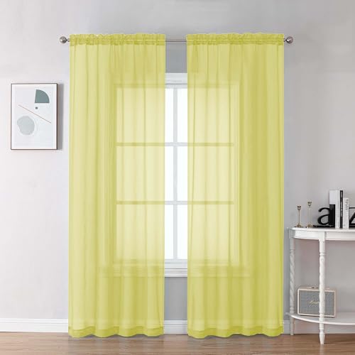 Sheer Lemon Curtains 90 inches Long 2 Panels (Lemon / 42"W x 90"L (Pack of 2))