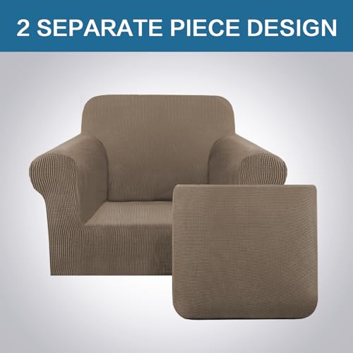2 Piece Couch Cover Stretch Stylish Chair Cover Furniture Protector Featuring Jacquard Textured Twill Fabric High Spandex Slipcover (Small / Macchiato)