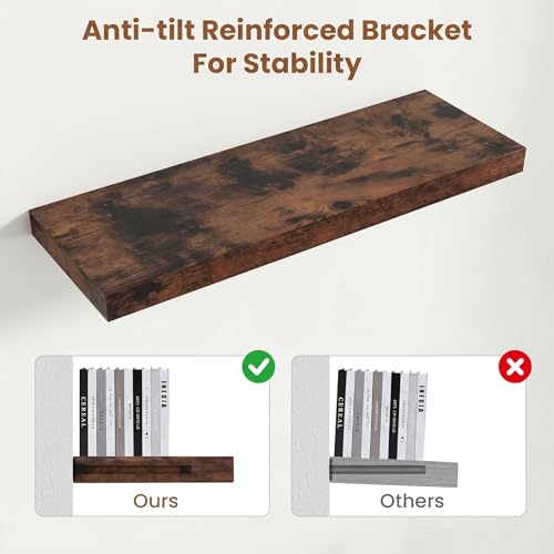Deep Floating Shelves 60x12” Set of 1 (Rustic Brown / 60”wx12”dx2”h)