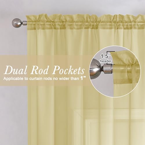 Yellow Sheer Curtains 96 Inches Long 2 Panels (Yellow / 42"W x 96"L (Pack of 2))
