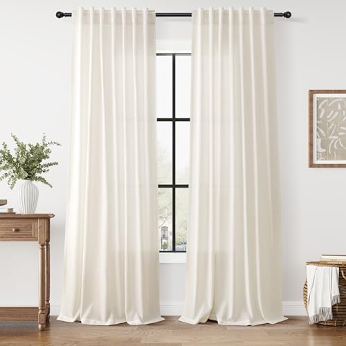Modern Linen Curtains for Living Room 120 Inches Long Light Filtering Semi Sheer Curtain Back Tab Neutral Luxury Modern Farmhouse Decor Floor to Ceiling High Window for Bedroom 52x120 (52"W x 120"L (Pack of 2) / Modern Linen)