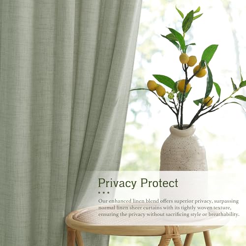 Linen Semi Sheer Curtains for Bedroom Living Room 96 inches Long (Z - Green / 52"W x 96"L (Pack of 2))