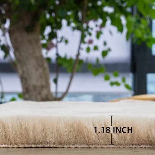 Camel Plush Shag Faux Rabbit Washable Fuzzy Fur Rugs for Living Room Bedroom Kids Circle Small Nursery Area Rug Round Rug 3ft (3' (Round) / Beige)