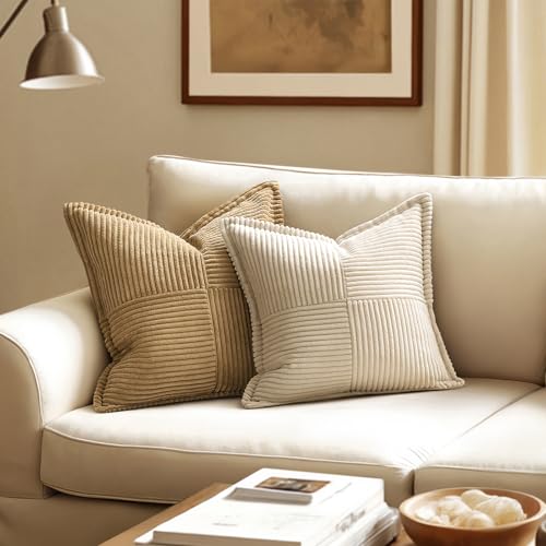 Decorative Euro Sham Throw Pillow Covers for 22x22 Inch Beige 2 Pack (Beige / 22" x 22" (Pack of 2))