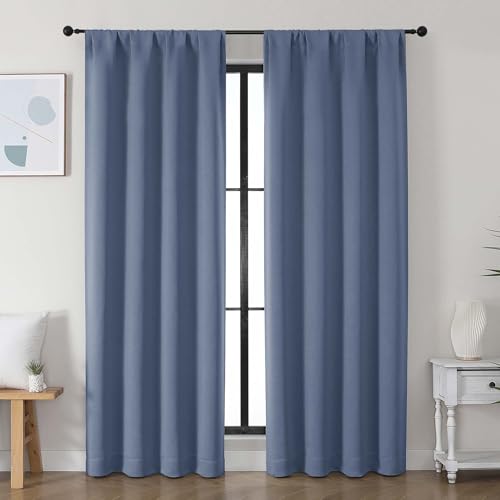 Ava Denim Blackout Curtains for Bedroom (Denim / 40"W x 78"L (Pack of 2))