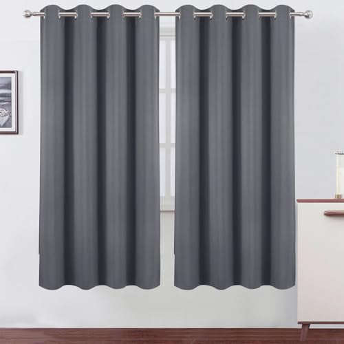 Blackout Curtains 66 x 72 Inch Long Grey Curtains Set of 2 Panels Room Darkening Curtains for Bedroom and Living Room (Grey / 66"W x 72"L (Pack of 2))