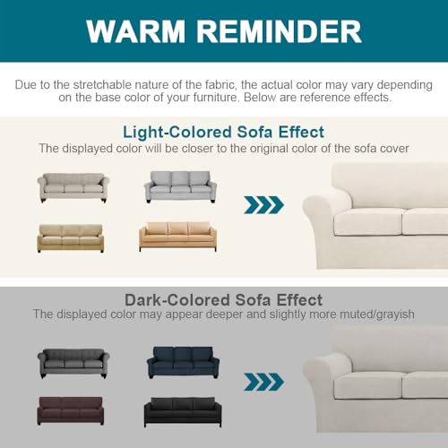 4 Piece Sofa Covers for 3 Cushion Couch Sofa Slipcover Soft Couch Cover for Dogs Washable Furniture Cover with 3 Individual Large Cushion Covers Feature Fabric (L Sofa (3 Cushion) / Ivory)