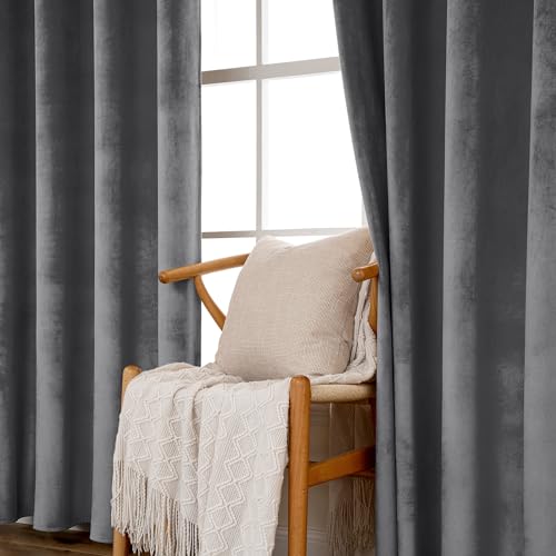Velvet Curtains Grey 52 x 96 Inch Length Set of 2 (Grey / 52"W x 96"L (Pack of 2))