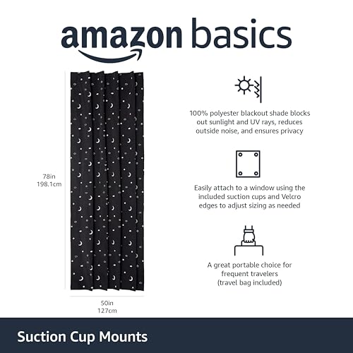 Portable Room Darkening Blackout Curtain Shade with Suction Cups (Moon and Stars / 1-Pack)