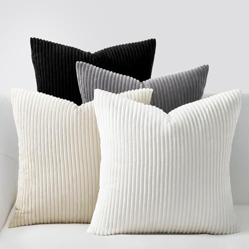Black and White Decorative Throw Pillow Covers Cushion Cases (Black White / 16" x 16" (Pack of 4))
