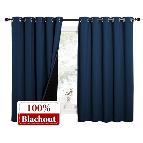 100% Blackout Curtains with Black Liners (Moroccan Blue / 62"W x 63"L (Pack of 2))