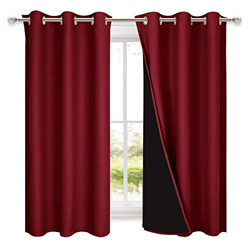 100% Blackout Short Curtains with Black Liners (Burgundy Red / 37"W x 63"L (Pack of 2))