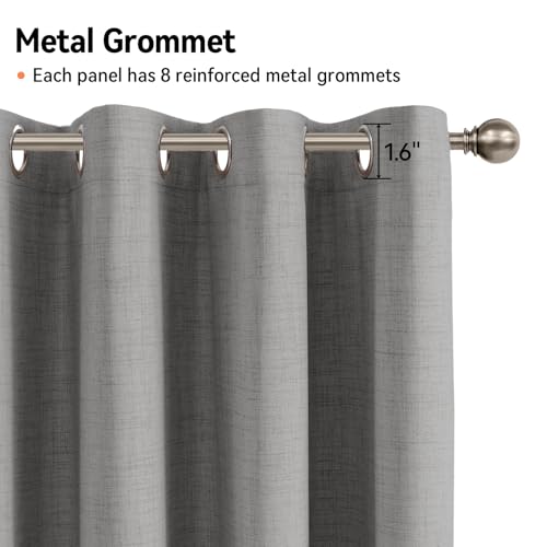 Total Blackout Curtains Faux Linen Textured Thermal Insulated Grommet Singal Layer Window Curtains for Bedroom (Fog | Grey / 50"W x 63"L (Pack of 2))