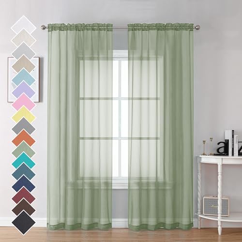 Bedroom Curtains 2 Panel Sets 84" Inch Length (Sage Green / 42"W x 84"L (Pack of 2))