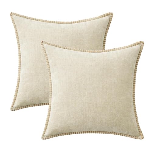 Decorative Couch Throw Pillow Covers 18x18 Inch Cream White 2 Pack (Cream White / 18" x 18" (Pack of 2))
