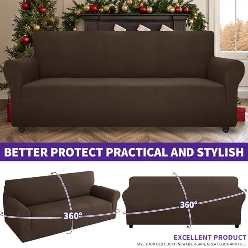 Stretch Oversized Couch Cover Universal Sofa Covers for Living Room Dogs Pet Furniture Protector Spandex Extra Large Sofa Slipcovers with Anti Slip Foam Sticks (Coffee / X-Large (92"-115"))