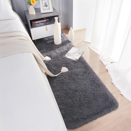 Soft Runner Rugs for Bedroom Living Room Plush Fluffy Rugs 2x6 (Coal Grey / 2' x 6' (Runner))