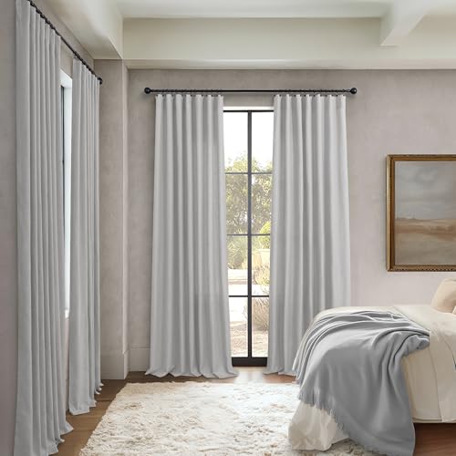 Gray Curtains 38 Inch Wide for Bedroom 2 Panel Set Back Tab Rod Pocket Semi Privacy Cotton Textured Light Filtering Linen Sheer Light Grey Curtain for Living Room Door Modern Farmhouse Decor 38W x 84L (38"W x 84"L (Pack of 2) / Grey)