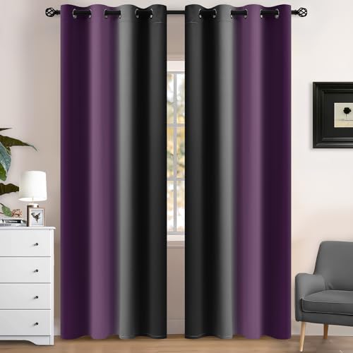 Blackout Ombre Purple and Black Curtains for Bedroom (52"W x 84"L (Pack of 2) / Purple and Black)