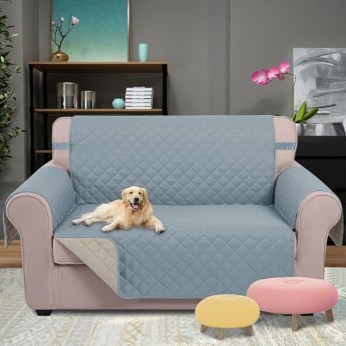 Loveseat Sofa Cover for 2 Cushion Couch (Light Blue/Beige / 45''loveseat-small)