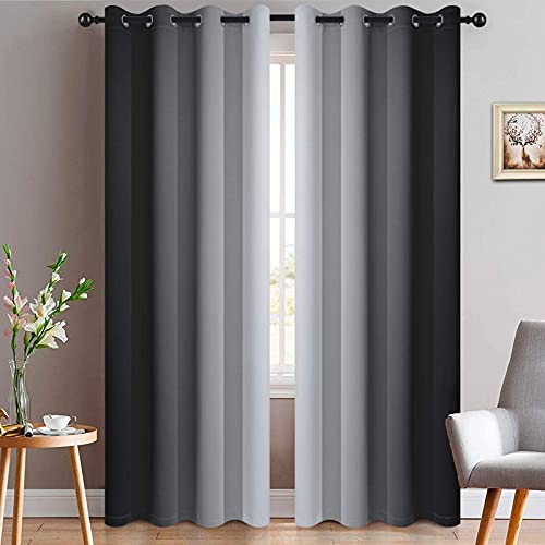 Greyish White and Black Ombre Curtains for Bedroom (52"W x 84"L (Pack of 2) / Black)