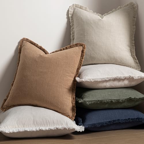 Linen Decorative Euro Throw Pillow Covers Light Olive Green 24x24 (24" x 24" (Pack of 2) / Light Olive Green)