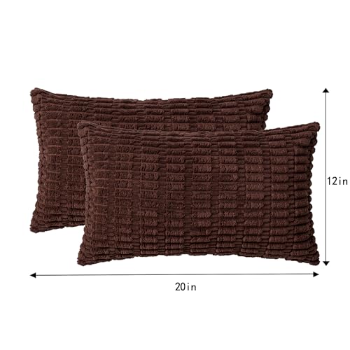 Pack of 2 Corduroy Decorative Throw Pillow Covers 12x20 Inch (Dark Brown / 20" x 12" (Pack of 2))